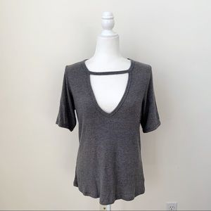 Urban Outfitters LNA Gray Ribbed Choker V Neck Tee
